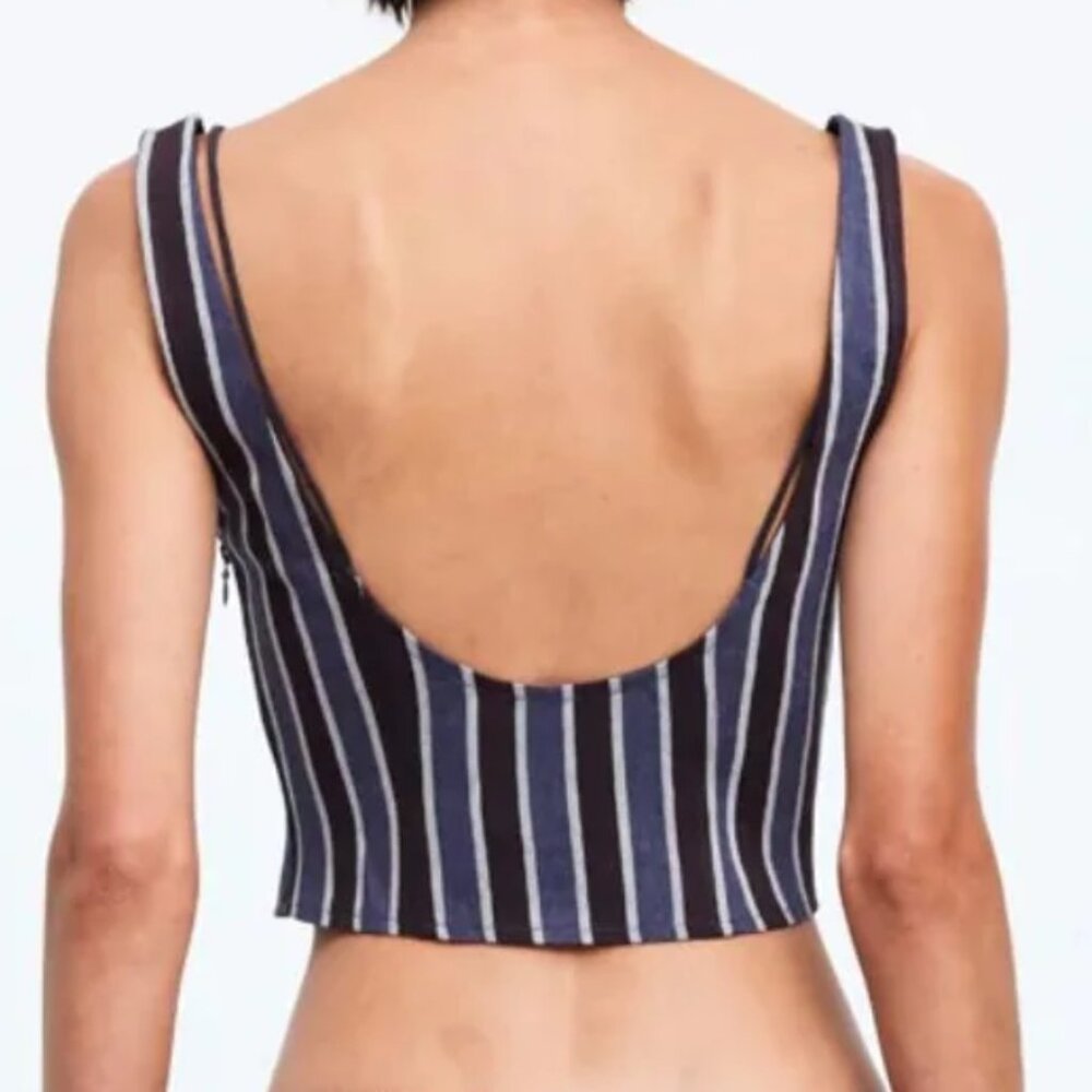 Lioness striped denim crop tank top (Navy, L) - Picture 4 of 9